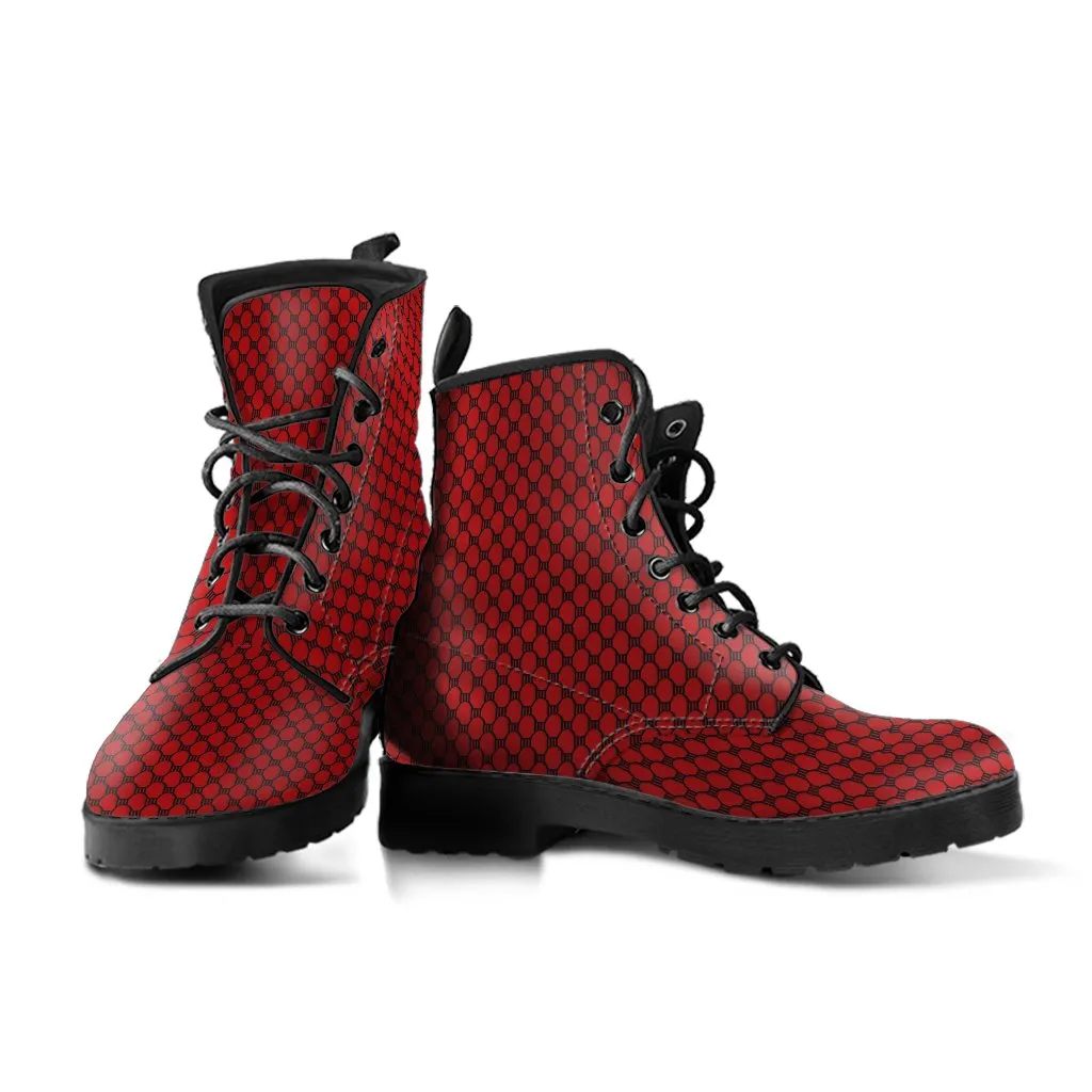 Combat Boots-Gothic Lace Print 117 Red