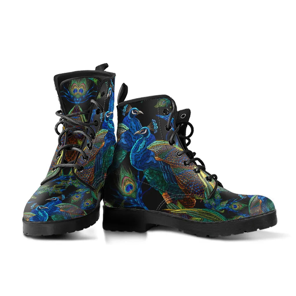 Combat Boots - Peacock #101 | Boho Shoes, Handmade Lace Up Boots, Vegan Leather Lace Up Boots Women, 90s Boots, 2000s Boots