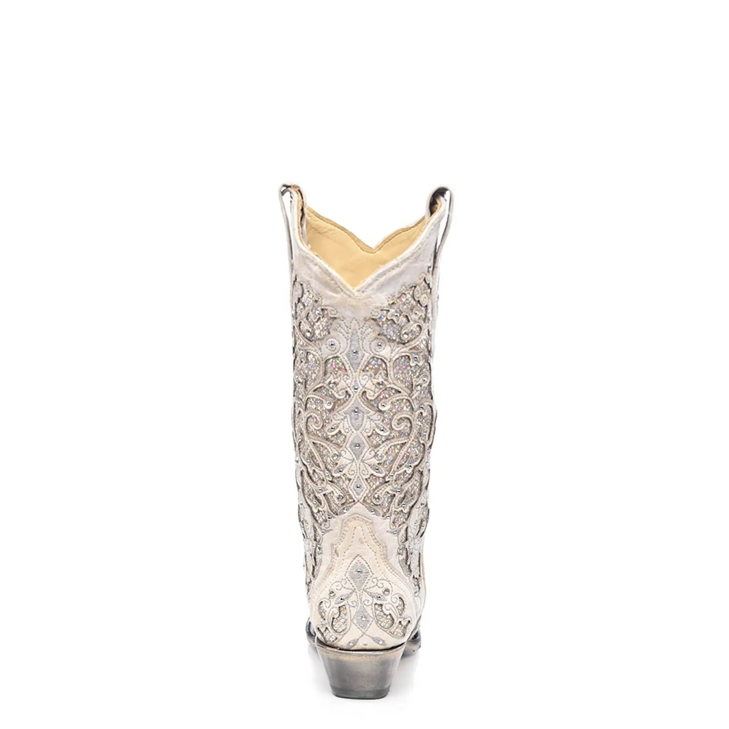Corral Ladies Inlay White Cowhide Leather Cowgirl Boots