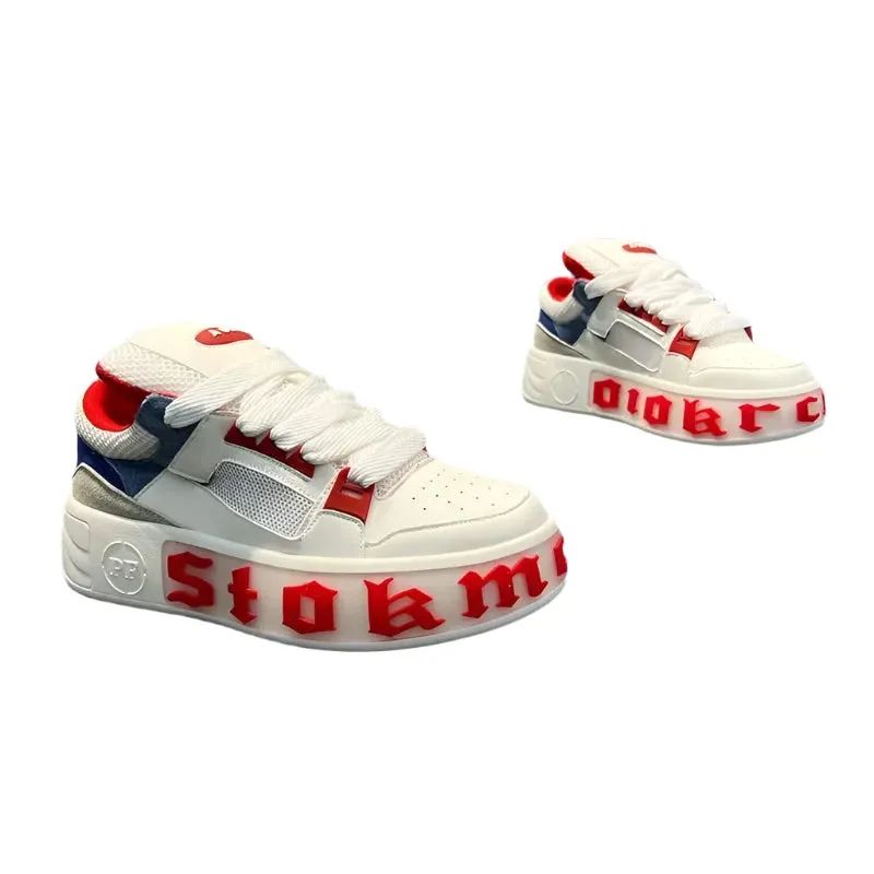Men's Designer White Casual Sneakers - Breathable Microfiber Leather, Height-Increasing Platform Shoes